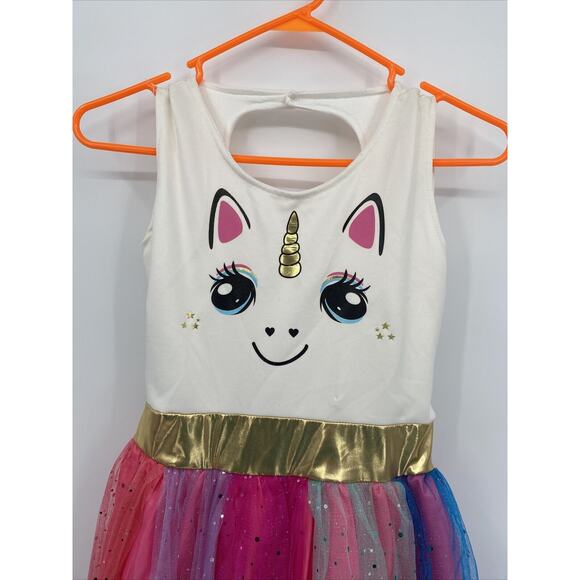 Girls Round Neck Sleeveless Tie Back Unicorn Tank Tutu Dress Multicolor Size XL - Picture 2 of 9